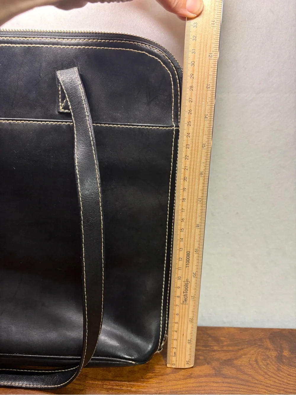 Wilsons Leather Black Leather Laptop Tote with Contrast Stitching